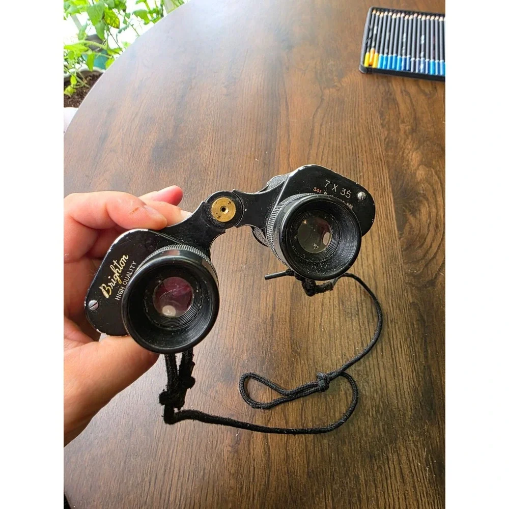 Vintage Brighton High Quality 7x35 Binoculars Black 341ft at 1000yds No 27655 F3